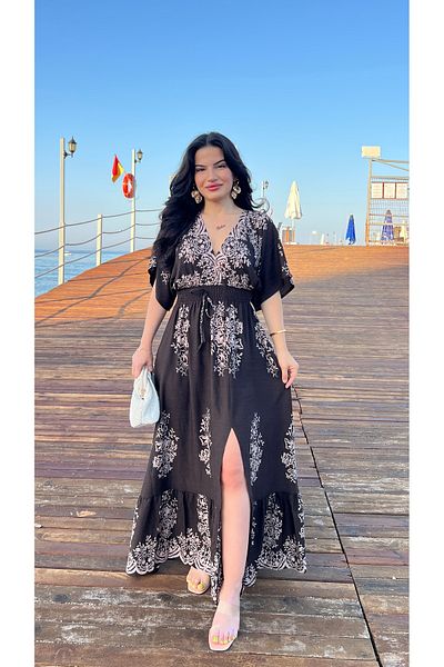 Butik Brown Patterned Viscose Dress