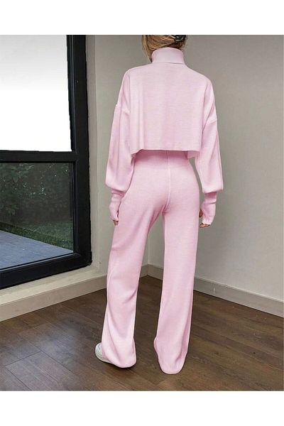 munora butik Σετ ροζ πλεκτό ψηλόμεσο με δάχτυλα