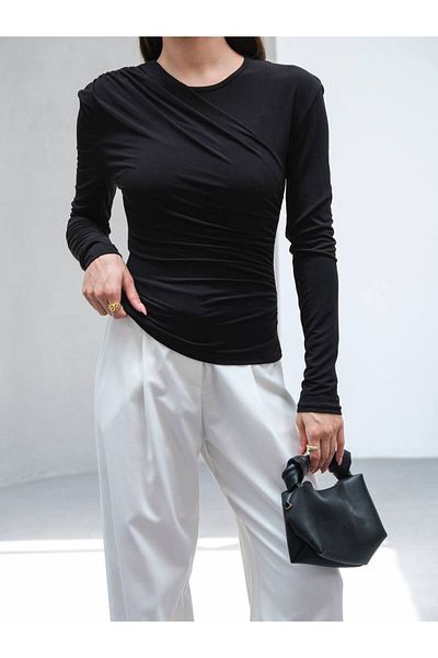 Butik Beyza Shoulder Pleat Side Gathered Blouse