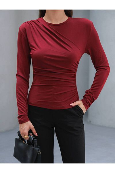 Butik Beyza Shoulder Pleat Side Gathered Blouse