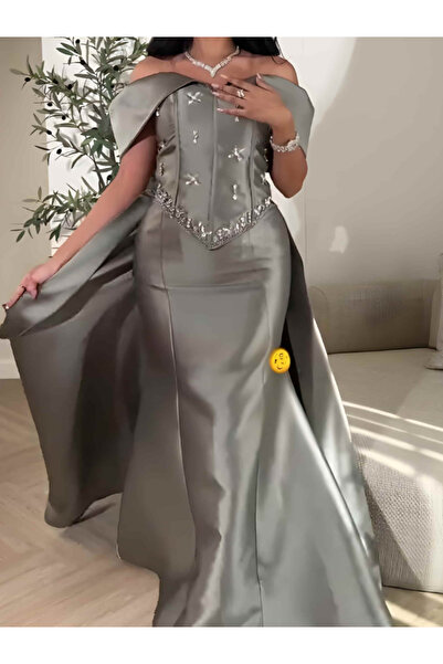 Nice Model Luxury Mikado Off-Shoulder Evening Gown with Crystal Beaded Corset...