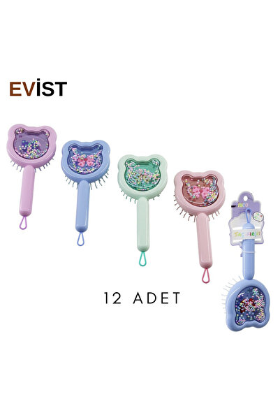 EVİST إيفيست - 12 قطعة (شكل قطة) فرشاة ومشط شعر للأطفال (مع شريط ملون ذو نافذ...