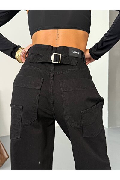 DENİKK TREND ÖZEL TASASARIM BELİ KEMERLİ AYARLANABİLİR CEP TASARIMLI BAGGY DENİM JEAN PANTLON