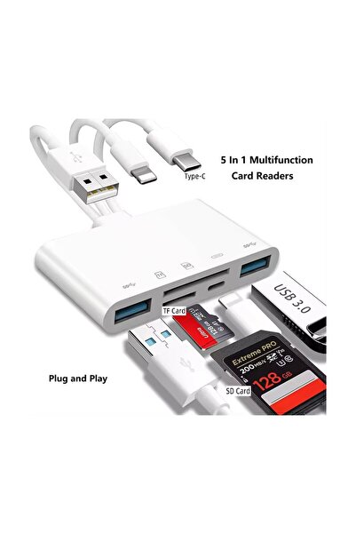 Corcoz Kart Okuyucu Çevirici Hub Pro Type-C Lightning Usb-A To 2x Usb3.0 Sd Tf Pd Adaptör