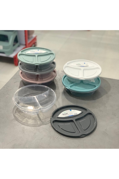 4AFACANÇEKİRGE 3 Pcs Gree Home Smart 3 Compartment Round Storage Container 1,1 L