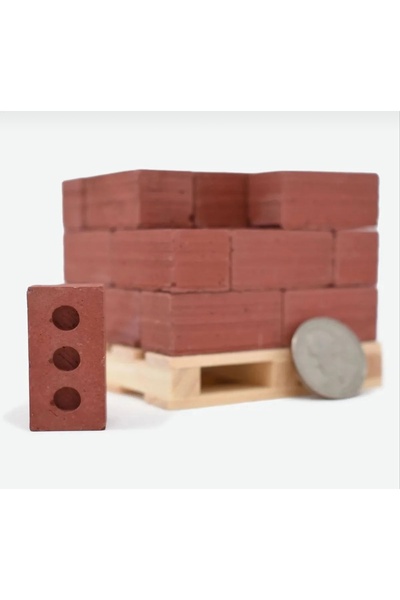 Maket Miniature Material 3 Hole Bricks (500 Pieces) + Mortar (2 Miniature Cement Bags 80Gr)