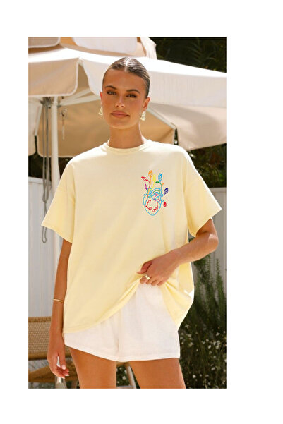 Tubinyoo تي شيرت كبير الحجم للجنسين منقوش على شكل قلب الحب