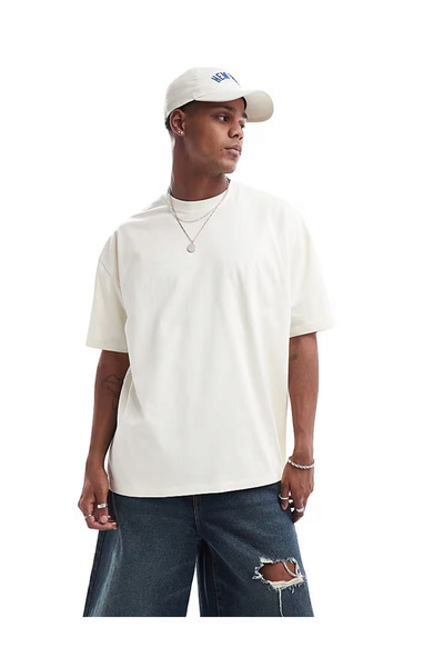 ELNOYA Unisex White 100% Cotton Oversize Printed Collar Casual T-Shirt