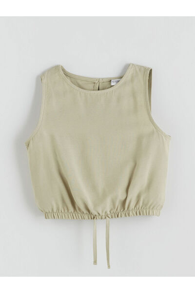 LC Waikiki Πράσινη μπλούζα για κορίτσια με λαιμόκοψη Λινό σε συνδυασμό υφασμάτων