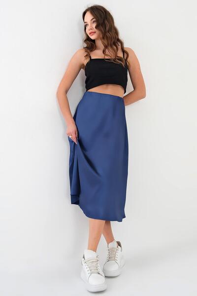 Hazel Midnight Blue Satin Skirt