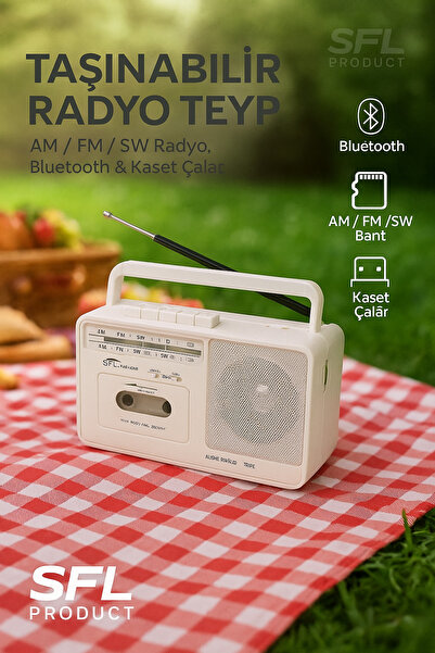 SFL Product Taşınabilir Radyo Teyp | AM / FM / SW Radyo, Bluetooth & Kaset Çalar