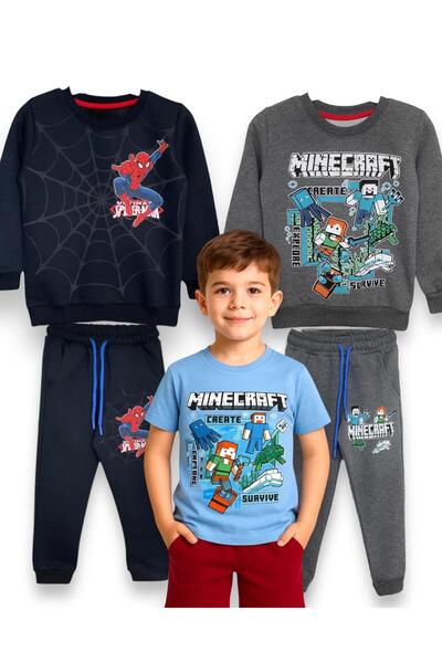 LİTTLE TORTOİSE Boy's 3-Piece Tracksuit and Summer Shorts Bottom-Up Set