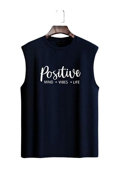 MARKATEM Positive Printed Casual Cut Cotton Oversize 0 Sleeve Sleeveless T-Shirt