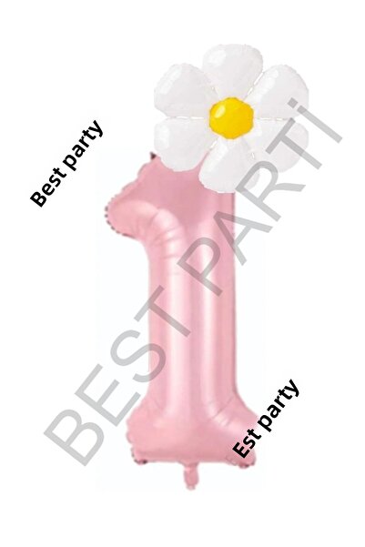 BEST PARTİ DOĞUM GÜNÜ PARTİ SÜSLERİ Pink Number and White Daisy Foil Balloon ...