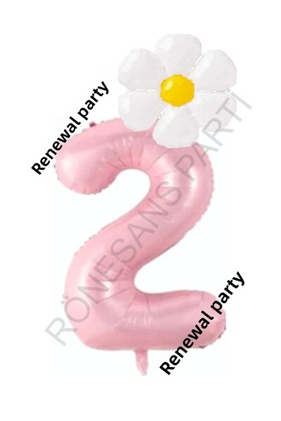 Generic Brand Pink Number and White Daisy Foil Balloon Set Age 2