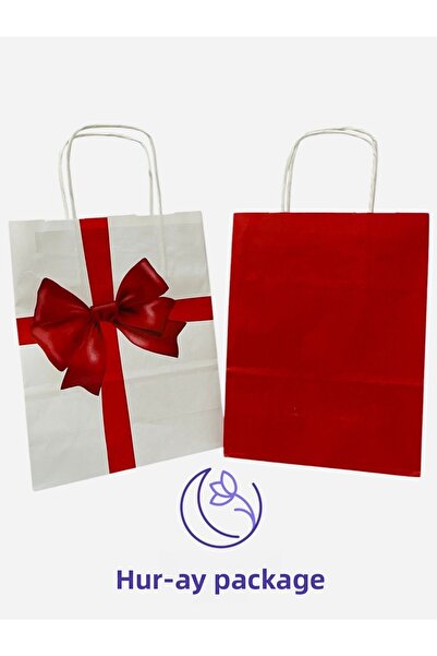 HUR-AY PACK 18X24 cm Red and Bow Paper Bag - 8 Heart Pouches Gift