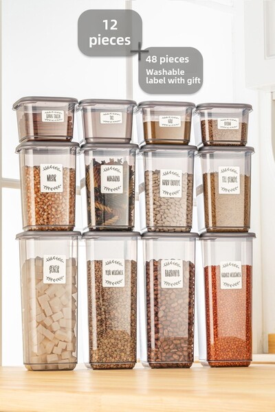 Meleni Home Recipient de depozitare pentru alimente Melly Spice Rack din 12 bucăți - Set pătrat de condimente cu capac 4x (0,50 LT-1,10 LT-1,70 LT)