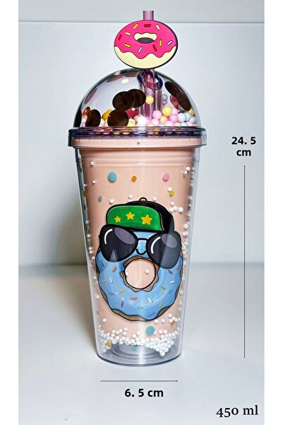 Bonjour 450 ml Mica Water Bottle with Led Light and Drinking Straw - Double Layer Figure