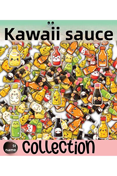 cakaybu Set de 57 de autocolante pe 1 foaie A4 cu tematică Kawaii (Sos).