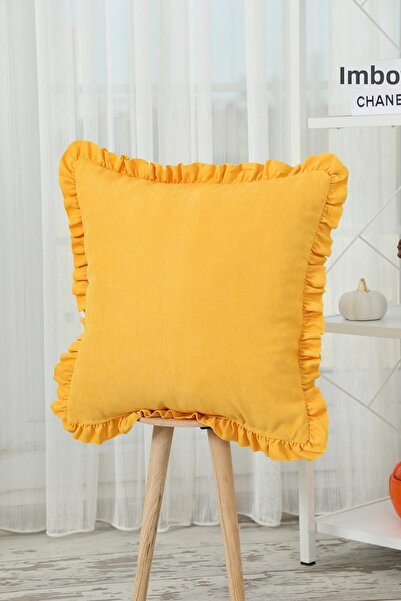 Aisha's Design Plain Fabric Throw Pillow Cover with Ruffled Edges, K-107, Yellow
