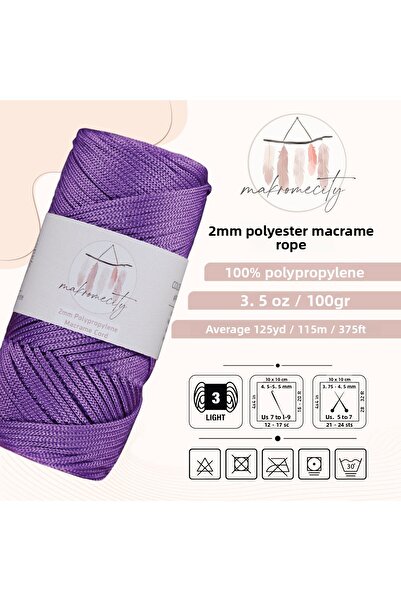 Makromecity Premium 100 Gr Polyester Macrame Thread Lilac 2mm - 120 M Supla Thread And Bag Thread