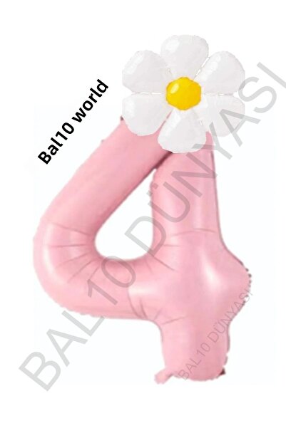 BAL10 DÜNYASI Pink Number and White Daisy Foil Balloon Set Age 4