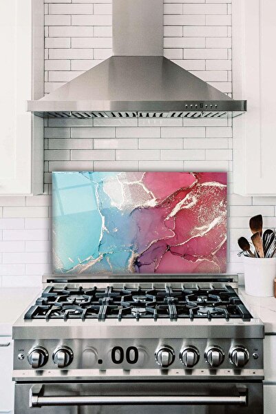 Vosevu Pink Blue Abstract Glass Stove Back Protector, Heat Resistant, Counter...