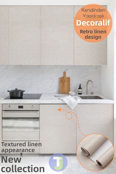 Technojet Self Adhesive Textured Linen Look Kitchen Living Room Wall Cabinet Table Covering 60X500Cm