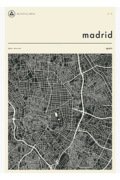 Universal Διακοσμητική ξύλινη αφίσα με χάρτη της Μαδρίτης