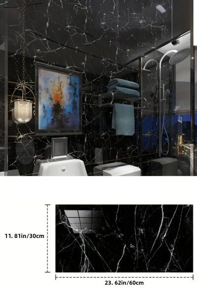 Riddex 60x30 εκ. Πλαστικό αυτοκόλλητο τοίχου με σχέδιο μαύρου μαρμάρου - Αδιά...