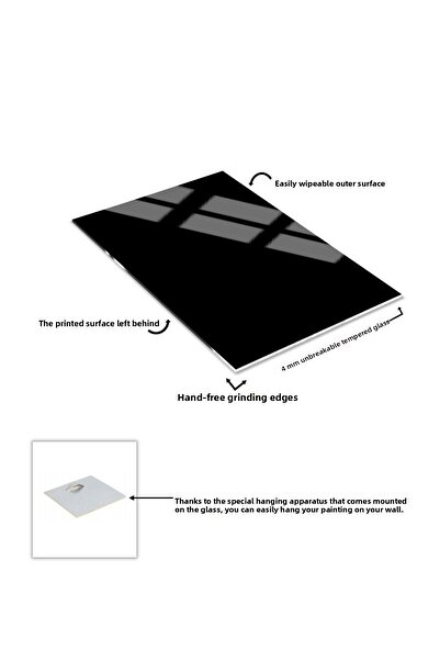 Harikabirev HARİKABİREV | CULOARE NEGRĂ FIGURĂ ABSTRACTĂ ÎNCHISĂ ABSTRACTĂ | TABLA DE STICLA TEMPLATA CU CADRU, SIMPLE, VERTICALA