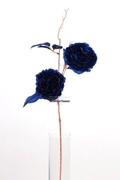 Yapay Çiçek Deposu Τεχνητό κλαδί λουλουδιού παιώνιας με 2 τριαντάφυλλα 77 εκ. Parlement Blue