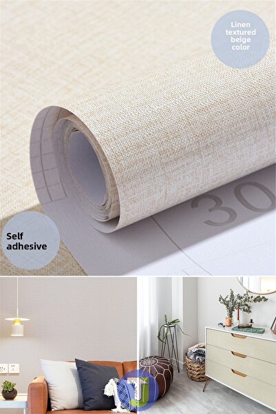 Technojet Self Adhesive Linen Look Kitchen Bathroom Countertop Wall Cabinet Table Covering 60X500cm