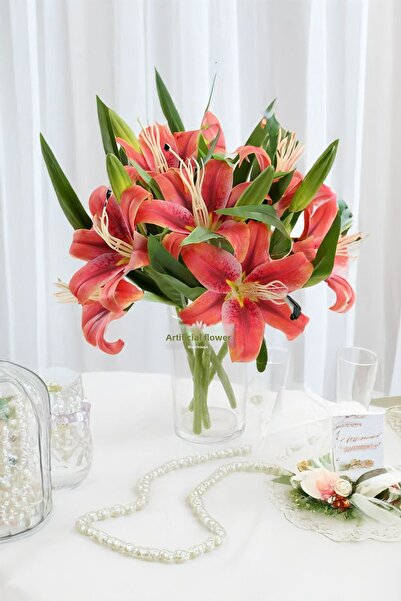 Yapay Çiçek Deposu Изкуствени цветя Луксозен 2-компонентен клон Мокра тигрова лилия 40 см Цветя от нар