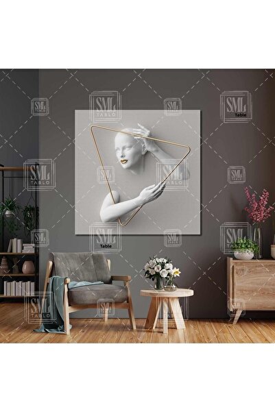 SML TABLO Μαρμάρινο γυναικείο τετράγωνο καμβά σε χρυσό τρίγωνο πλαίσιο