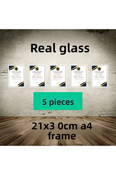 CreaWitch A4 White with Real Glass 5Pcs Frame Diploma Document Certificate Photo Picture Frame Plain Glass 5Pcs