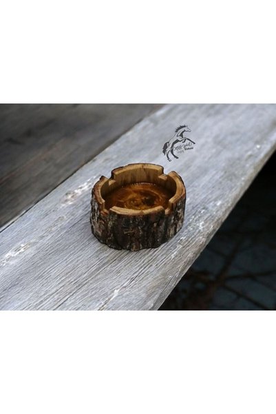 Krb Ahsap Wooden Ashtray, Ash Tray, Natural Log Ashtray, Decorative Ashtray