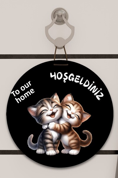 Dormot Home Decor pentru ușă cu model de pisici fericite, negru, imprimare di...