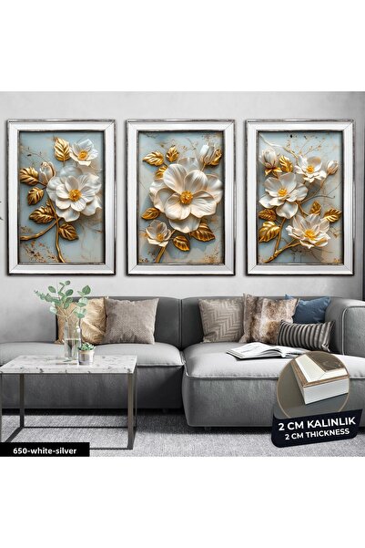 Evinemoda 3 Piece Table with White Gold Leaves (Cvplk)