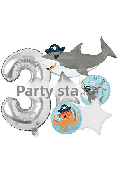 Parti Station Pirate Theme Shark Concept 3 Years Old Balloon Set Shark Theme Birthday Foil Balloon Set