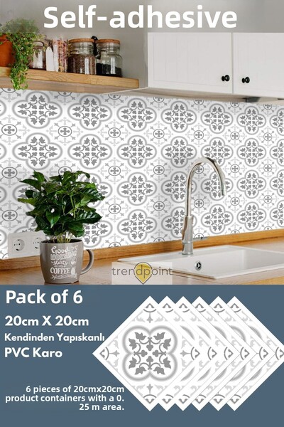 Trendpoint Самозалепващ се PVC стикер 6 броя 20 см × 20 см Кухня Баня Стена П...