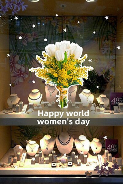 MIGNATIS Autocolant din sticlă pentru vitrină cu buchet de flori galbene și m...