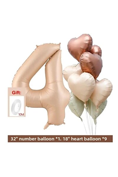 DÜVENCİ TİCARET BEJ NUMĂR VÂRSTA FOIL BALON BOUQUET DE INIMĂ SET DE PETRECERE...