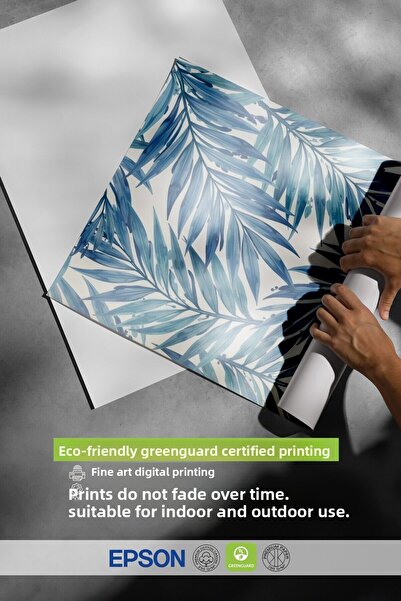 Postifull Wooden Framed Poster, Palm Leaves, Illustration, Blue Color Poster, 2025 Summer Selection, No:109