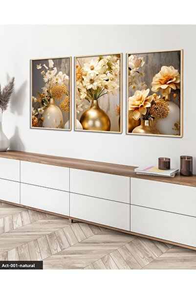 Evinemoda Flowers in a Vase 3 Piece Wooden Framed Painting