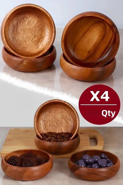 Kitchen Stuff مجموعة من 4 أوعية أكاسيا للوجبات الخفيفة والمكسرات، مجموعة أدوا...