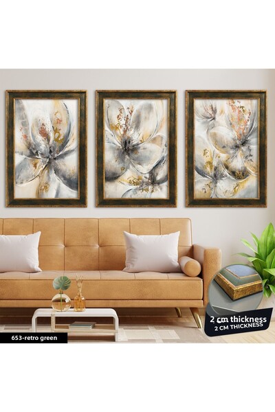 Evinemoda Flower 3 Piece Framed Painting - Cvplk