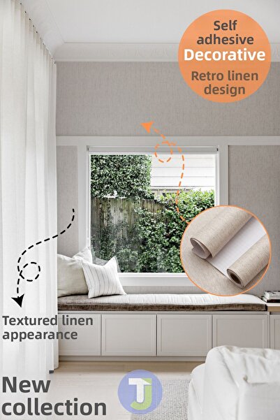 Technojet Self Adhesive Textured Linen Look Kitchen Living Room Wall Cabinet Table Covering 60X100Cm