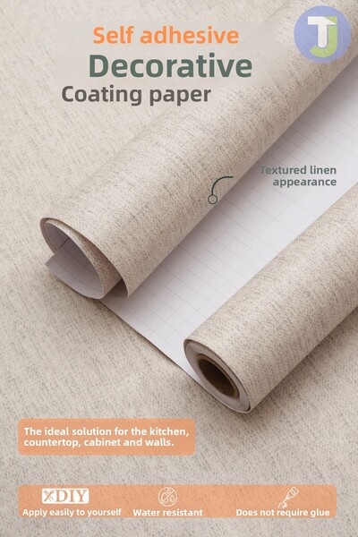Technojet Self Adhesive Textured Linen Look Kitchen Living Room Wall Cabinet Table Covering 60X100Cm