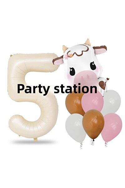 Parti Station مجموعة بالونات أعياد الميلاد بتصميم البقرة اللطيفة واللون الكري...